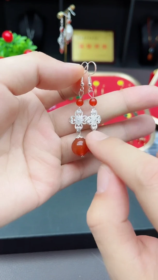 【闪购商品】南红玛瑙耳饰银S925镶嵌4210000