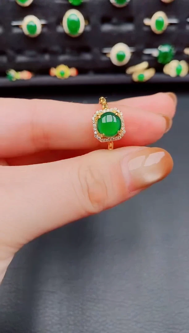 【闪购商品】翡翠戒指银S925镶嵌天然a货翡翠124