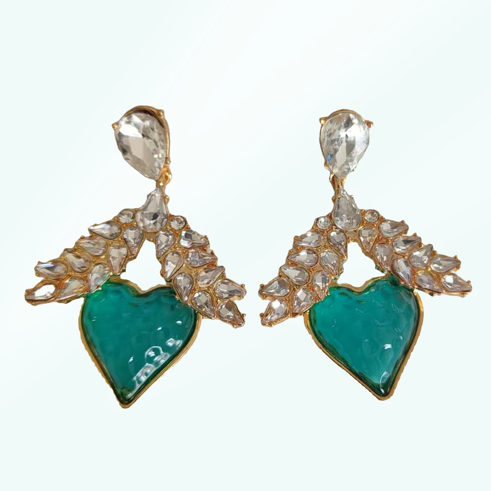 合金仿水晶耳饰 2462 高货重工复古宫廷风优雅蓝色爱心百搭耳饰