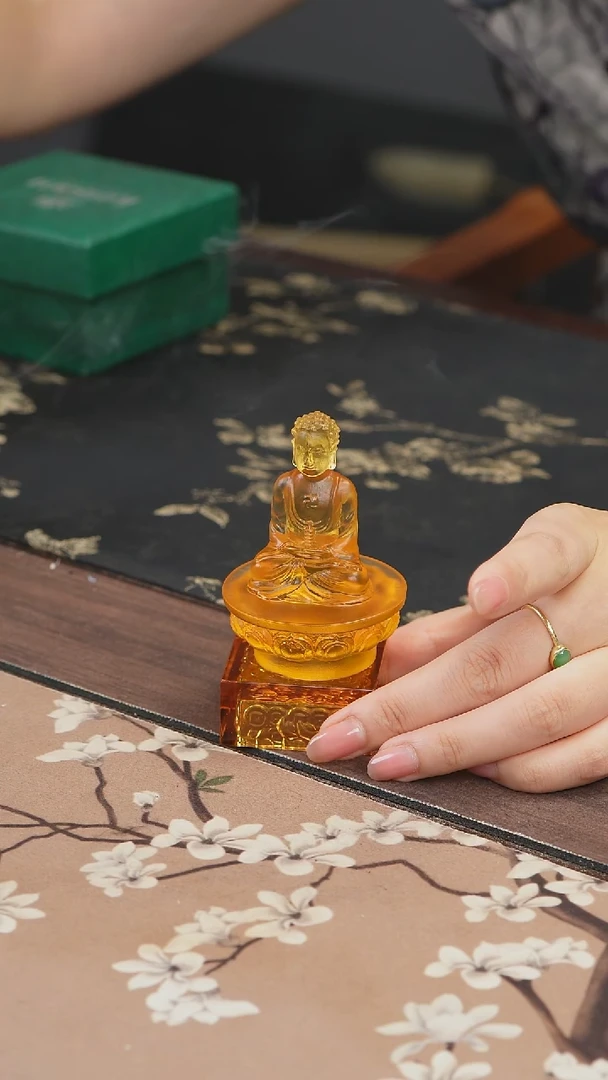 手工艺品琉璃黄色药师佛茶宠摆件