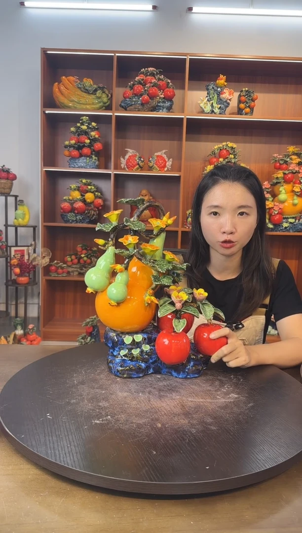 陶瓷葫芦苹果摆件