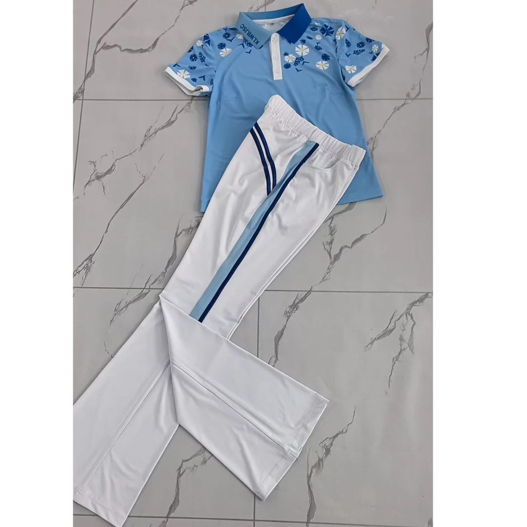 佳木斯健身操新款冰蓝色白色混搭夏季速干透气修身时尚短袖套装