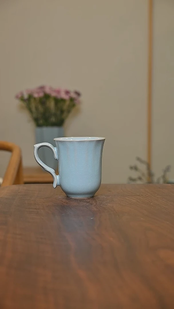 咖啡杯 天青 微瑕晨星密 朱家汝窑款