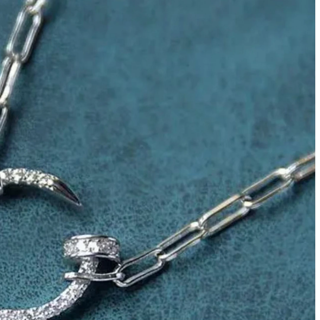 坠链均925银莫桑石 轻奢时尚银色拼接百搭手工卡钉子园链吊坠