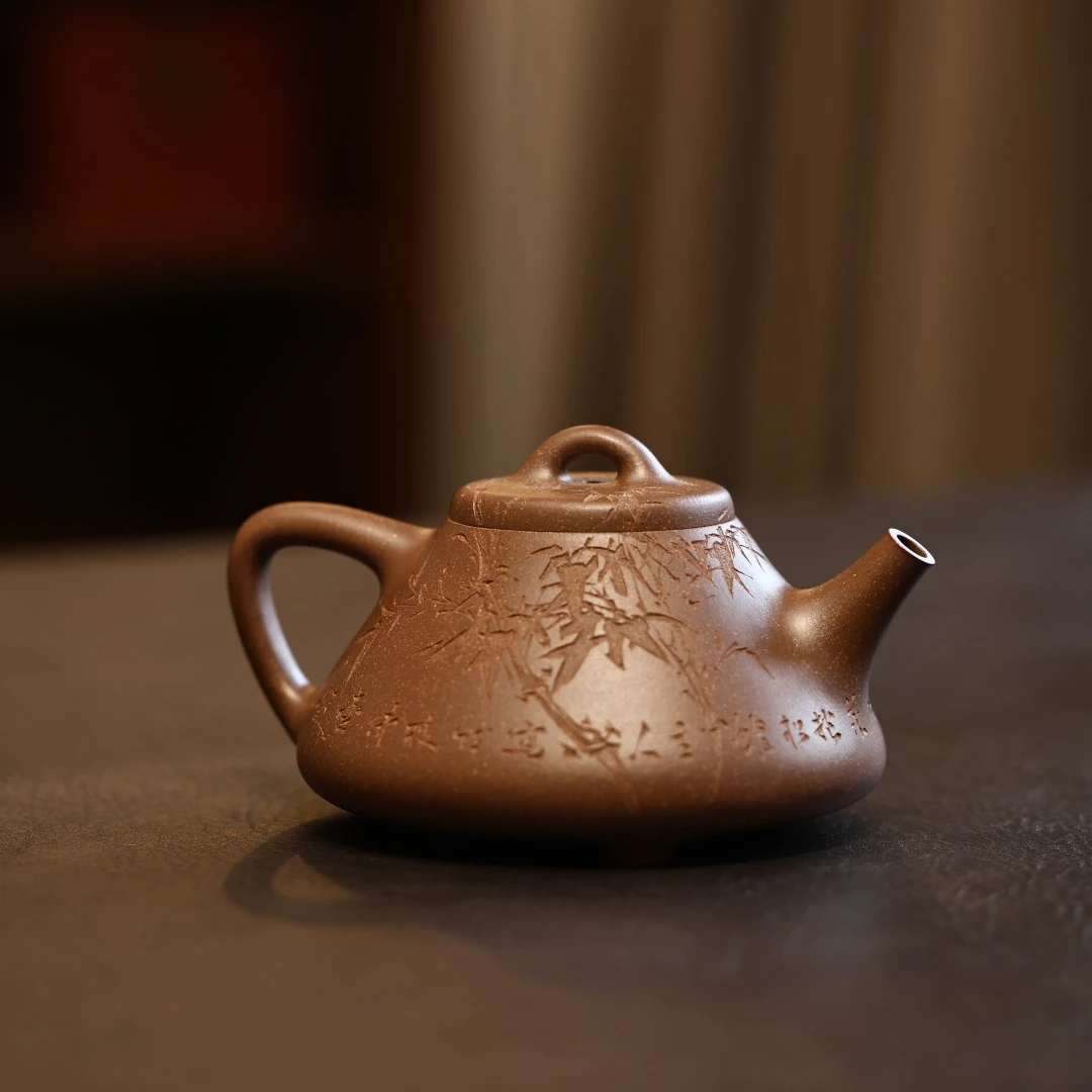 任忠华【子冶石瓢壶】青段退火烧➕黄松刻竹(刀笔之间见性情）300cc