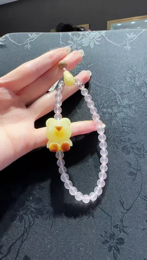 【闪购商品】水晶手机链未镶嵌粉晶蜜蜡小熊手机链