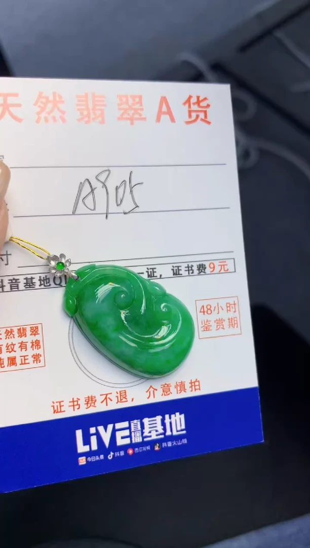 颈饰18K金镶嵌翡翠天然缅甸A货翡翠百元以上9元证书费自理