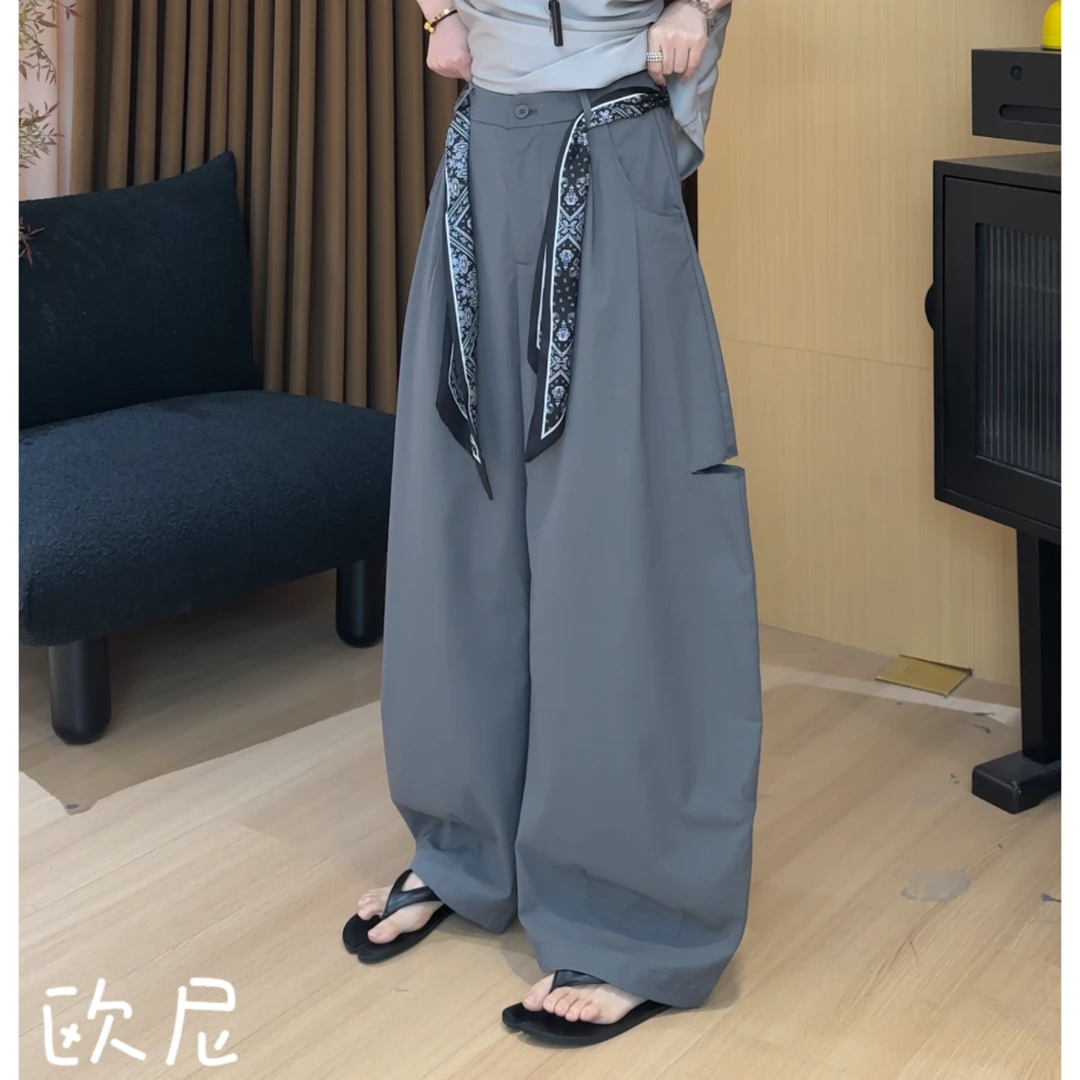 欧尼私服 2025夏款侧破洞高腰丝巾休闲裤长裤 2506C3389