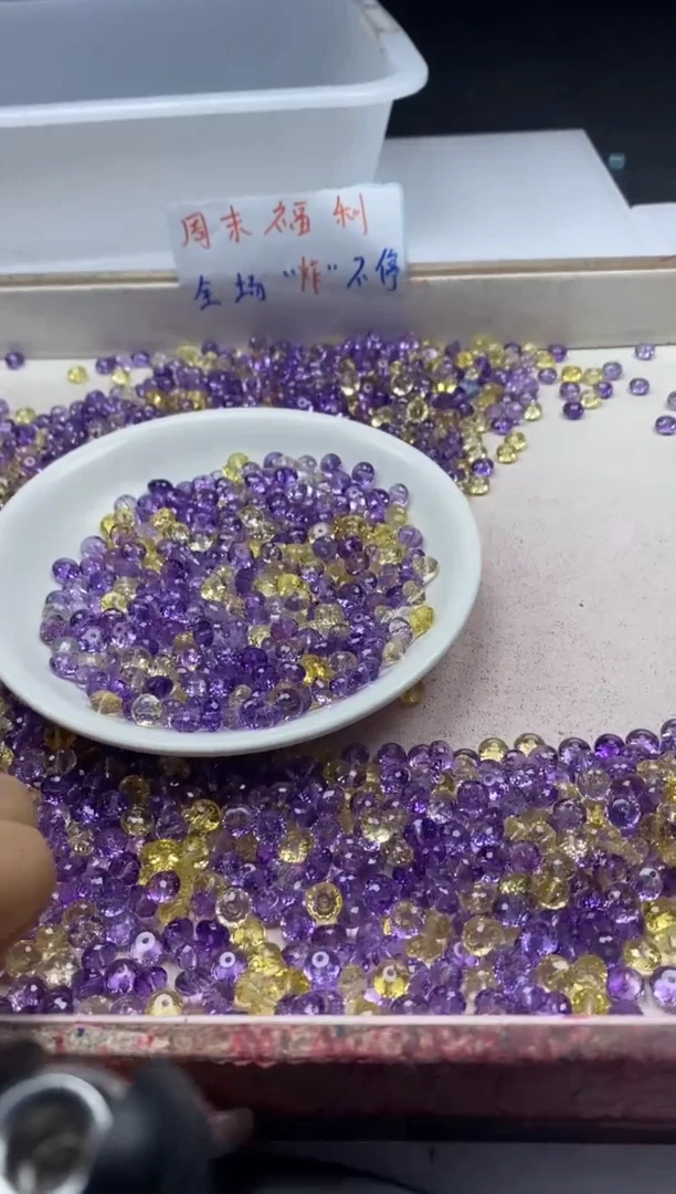【闪购商品】水晶颈饰未镶嵌w2121紫黄切面算盘6*4mm*10颗