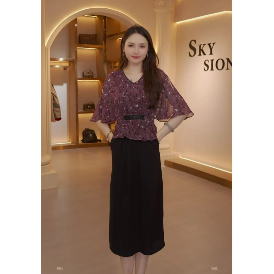 轻奢气质假两件连衣裙女2025夏季新款优雅减龄显瘦中长裙子5189#