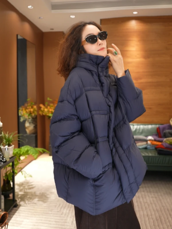 JIUER翻领90白鸭绒羽绒服 磁吸扣面包方块冬季87870