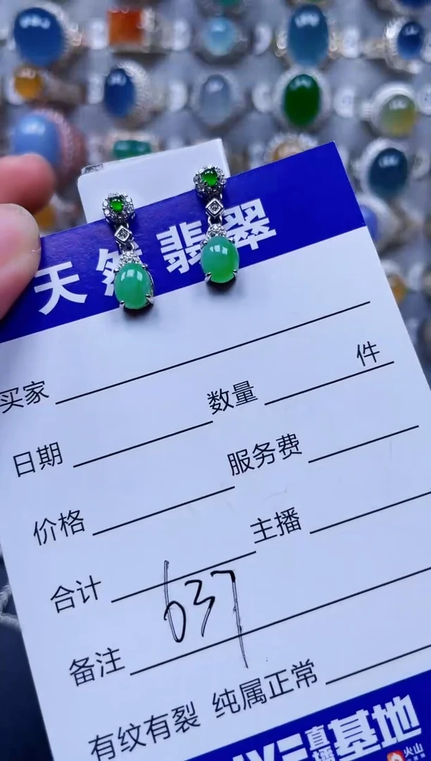 银S925镶嵌翡翠耳饰637