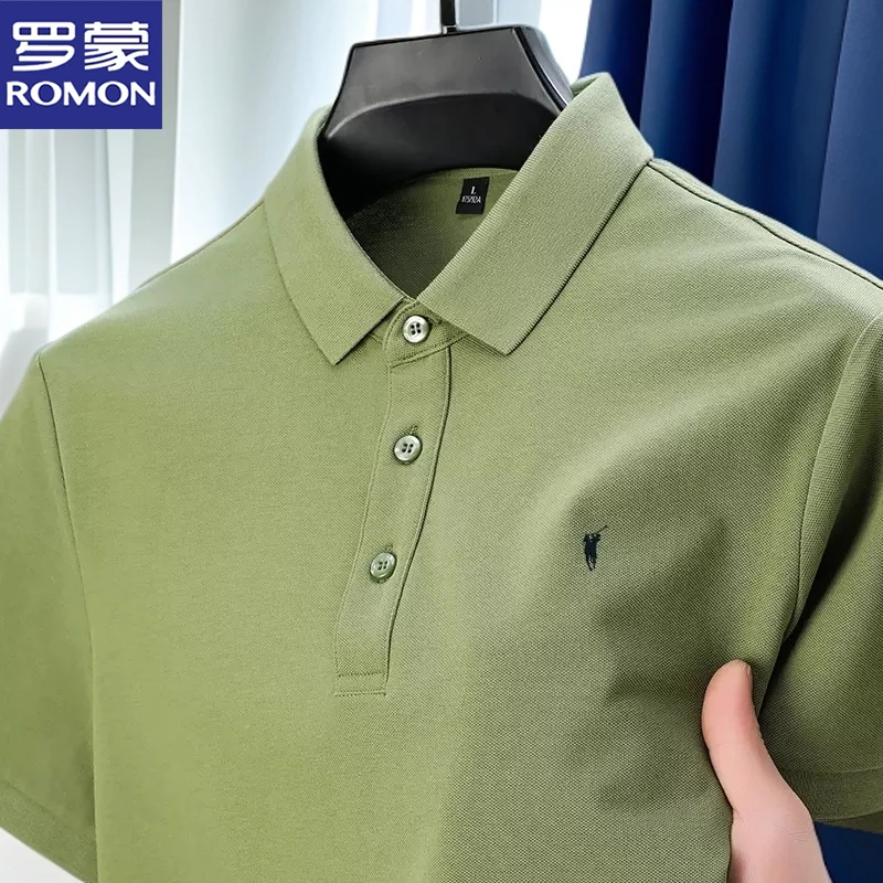罗蒙夏季保罗POLO衫短袖男士休闲纯色小马标刺绣翻领棉T恤上衣男
