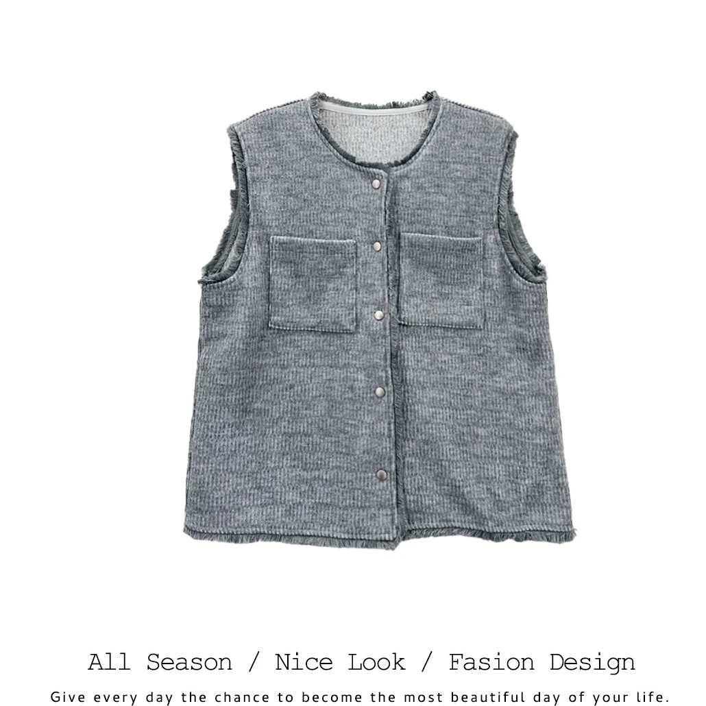 660   灰色小香风设计感休闲女2025春季新款法式气质复古马夹#208