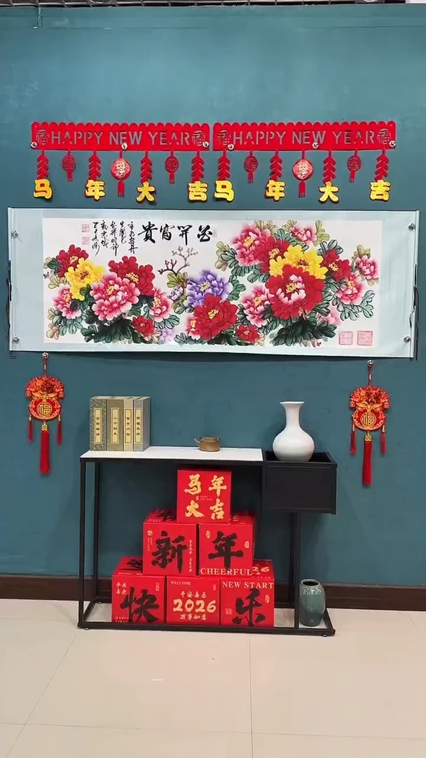 国画田老师手绘《花开富贵新款牡丹》70*200厘米卷轴软裱