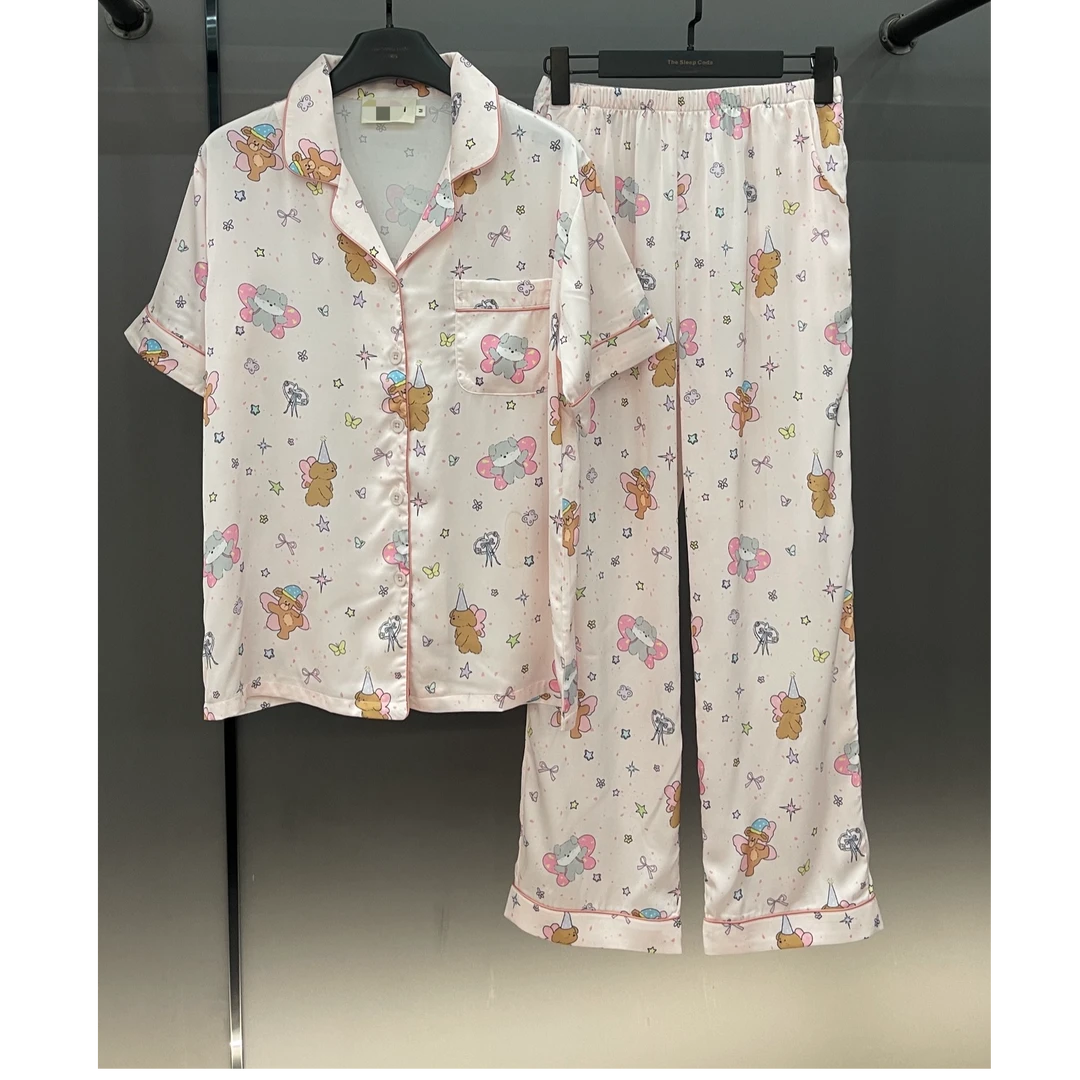 【蝴蝶结小狗-短袖2件套】 夏款新款潮牌短袖丝质居家服睡衣