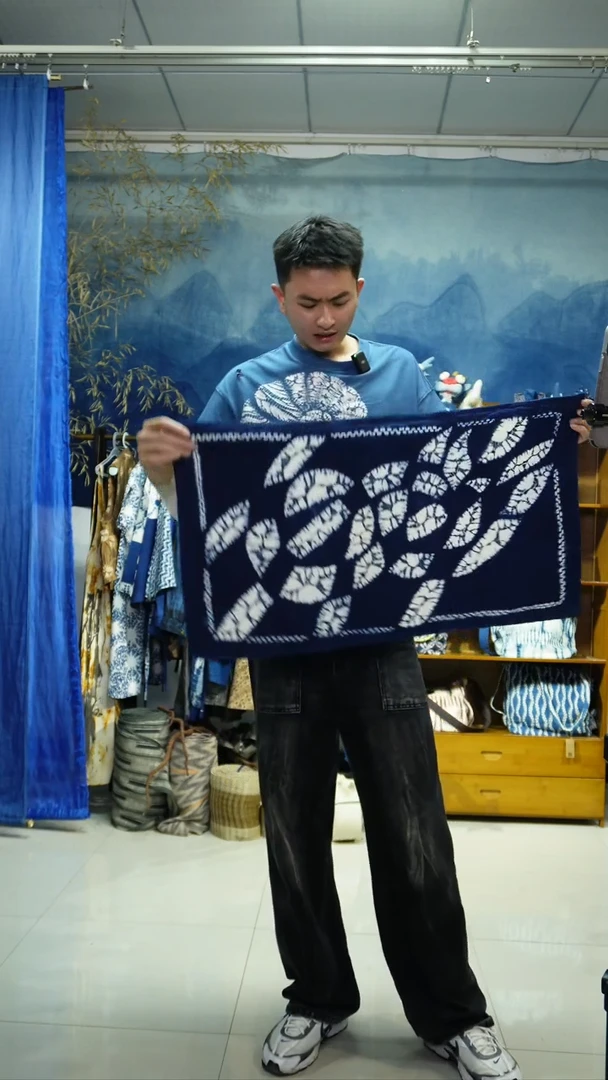 织绣蓝染扎花钩织棉布料