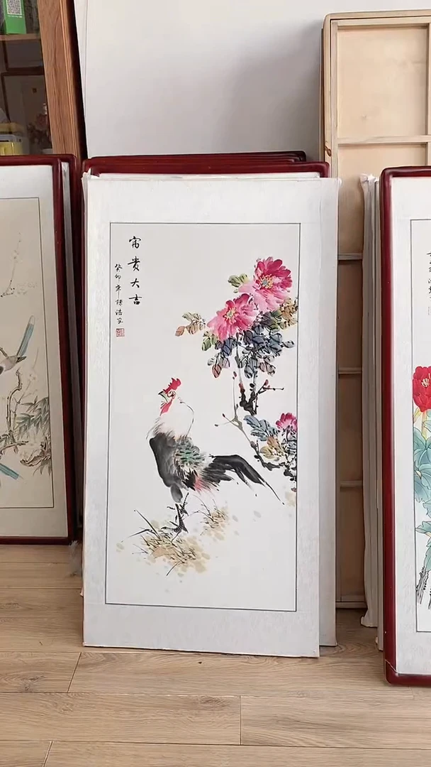 国画纯手绘国画125*65带框装饰挂画