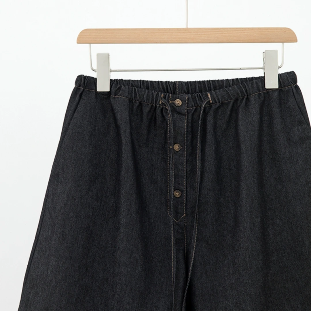 黑灰牛仔纽扣抽绳百搭休闲短裤NZK4C1123