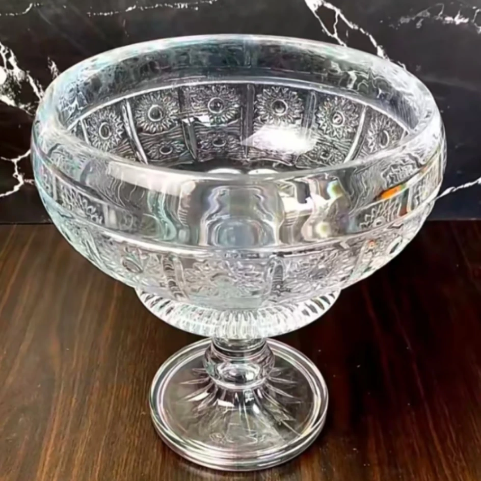 新款水晶玻璃家用供果贡品平底高脚果斗