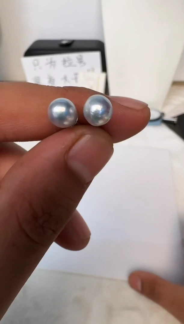 银S925镶嵌海水珍珠耳饰耳钉