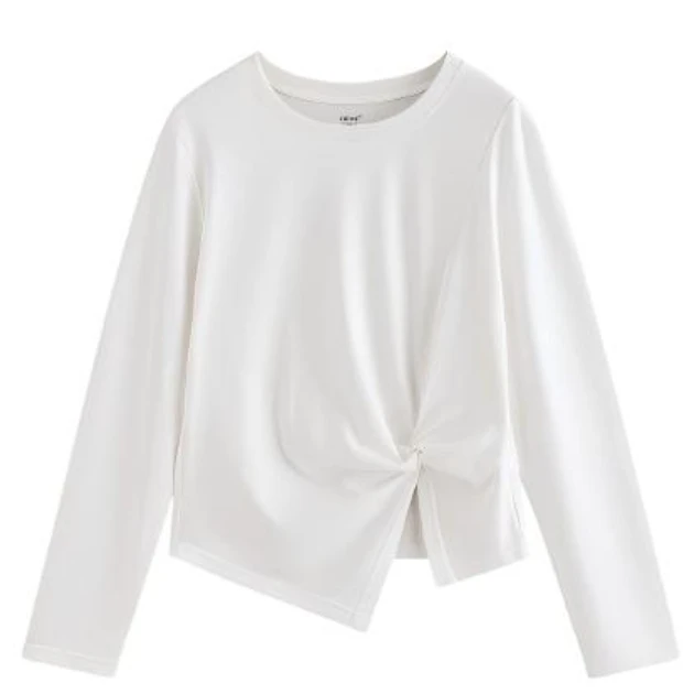 【门店同款】2025茵曼长袖时尚百搭短款T恤抽绳常规款