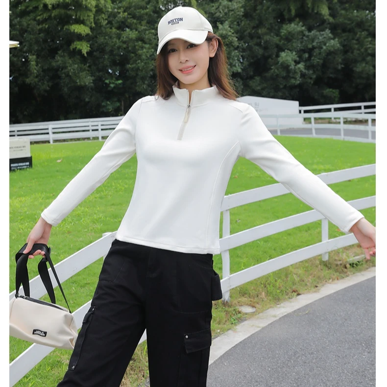 秋冬运动休闲热能软壳衣半拉链立领简约百搭保暖卫衣-女士