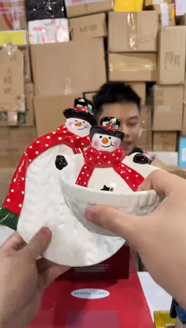 瓷片原盒雪人盘加雪人碗