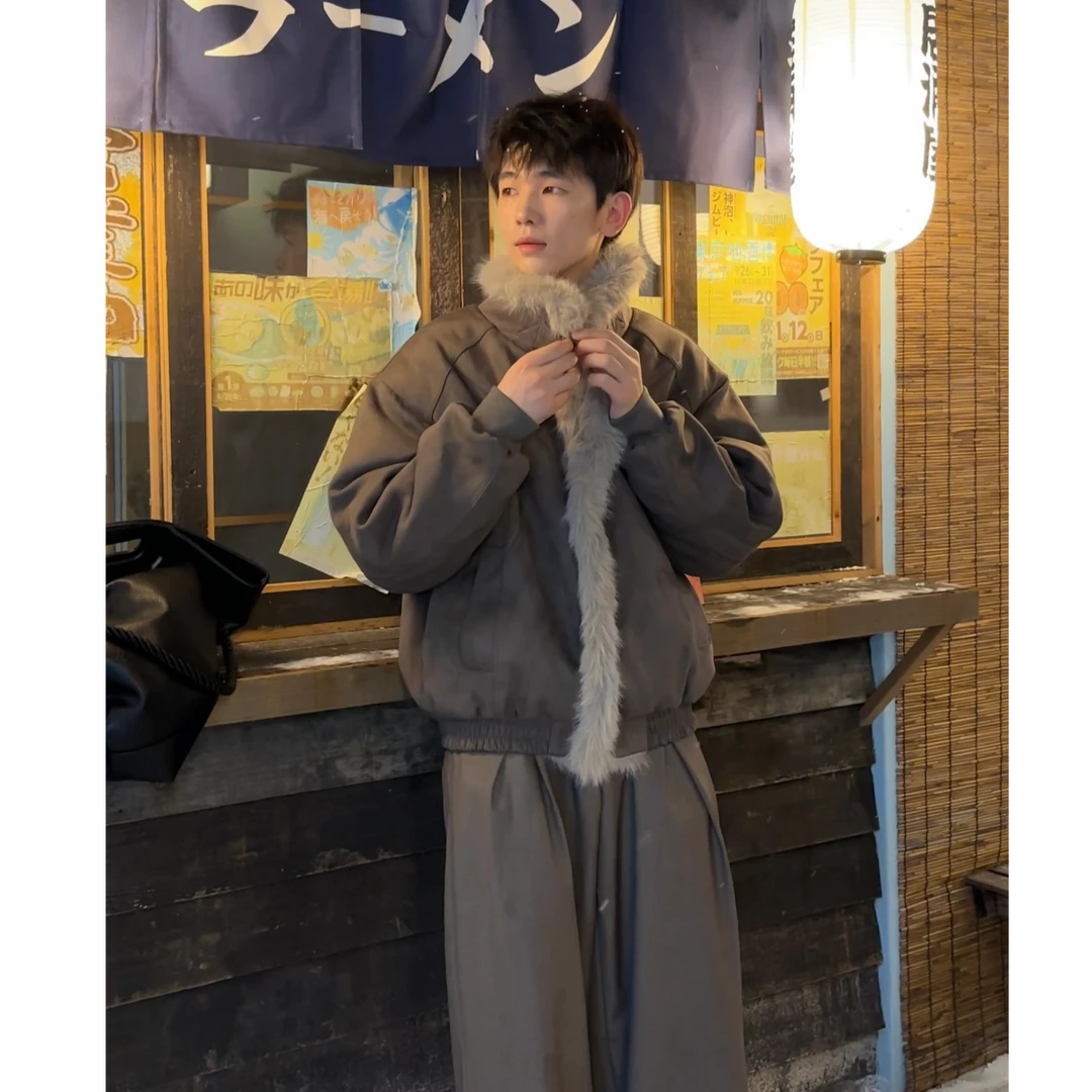 不太董【旧绒回忆】磨毛座山雕毛领拼接棉服棉衣大衣加厚冬季短款