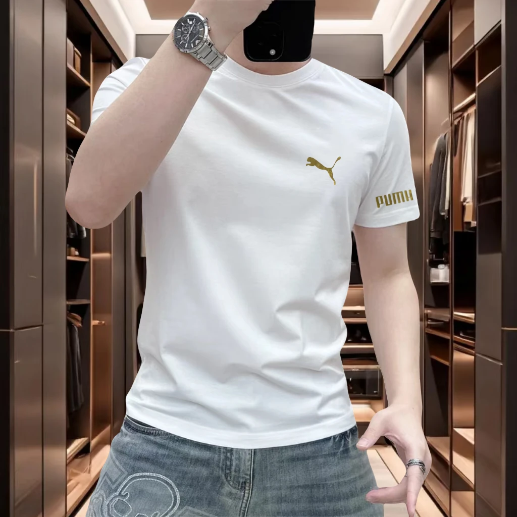 重磅纯棉圆领宽松t恤纯原短袖金苍白色2025T恤衫百搭显瘦上衣潮流