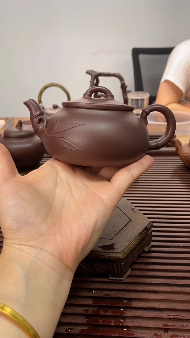 茶壶紫砂如意竹230毫升紫泥半手工