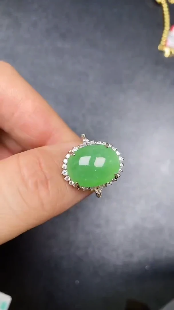 银S925镶嵌戒指翡翠3690