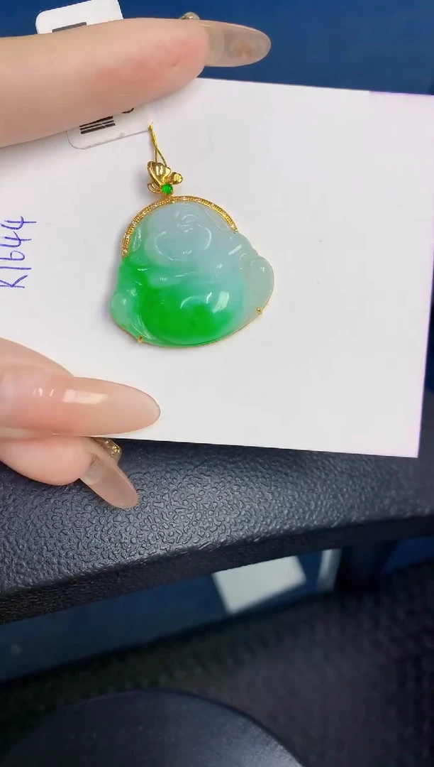 颈饰18K金镶嵌翡翠缅甸天然翡翠A货