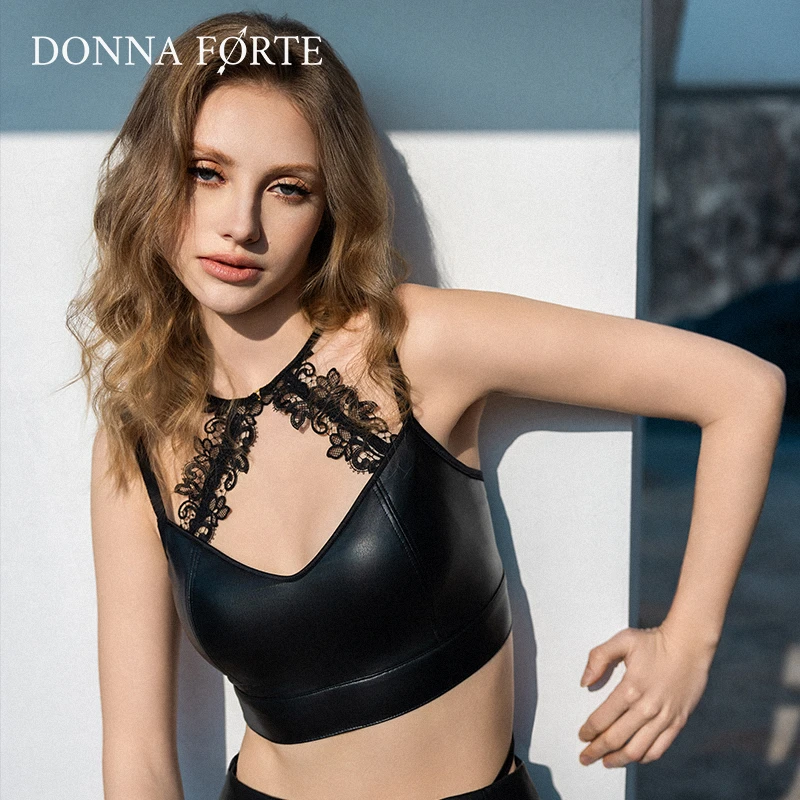 DonnaForte无钢圈聚拢水溶蕾丝皮革马甲内衣可外穿|Paloma Edgy