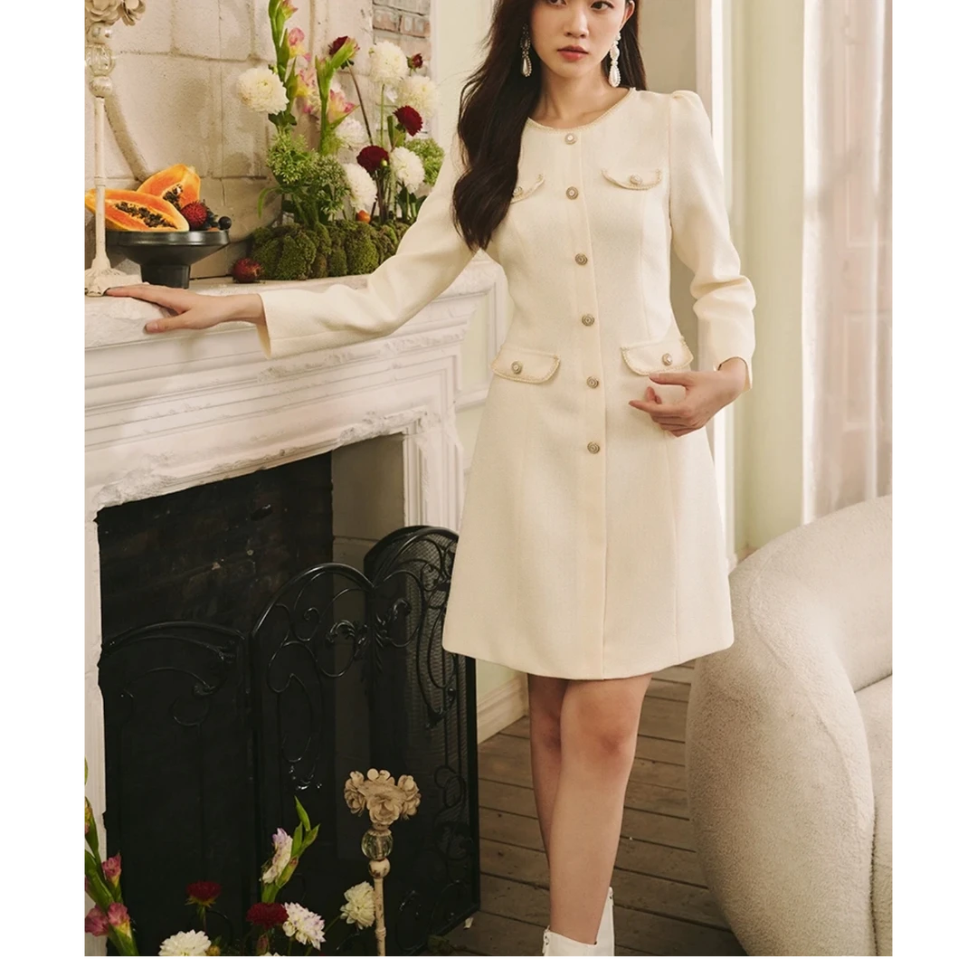 【MAND ZHANG尾单】法式小香风OL风粗花呢微收腰显瘦连衣裙女18132