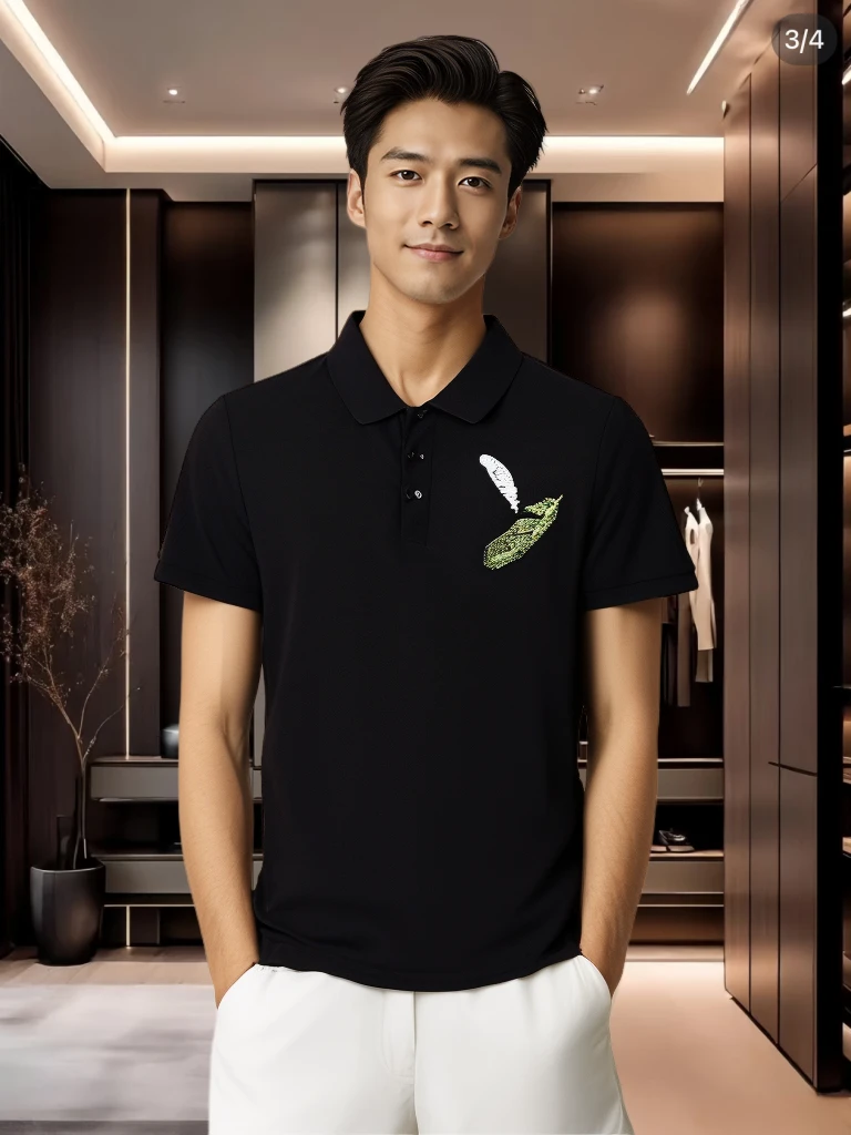 简约时尚POLO衫短袖男士印花T恤夏季新款翻领百搭休闲透气半袖t恤