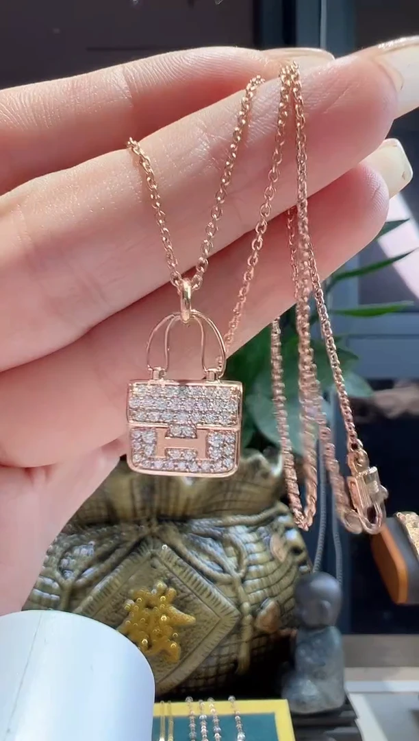 套链18K金镶嵌钻石满钻包包套链K红