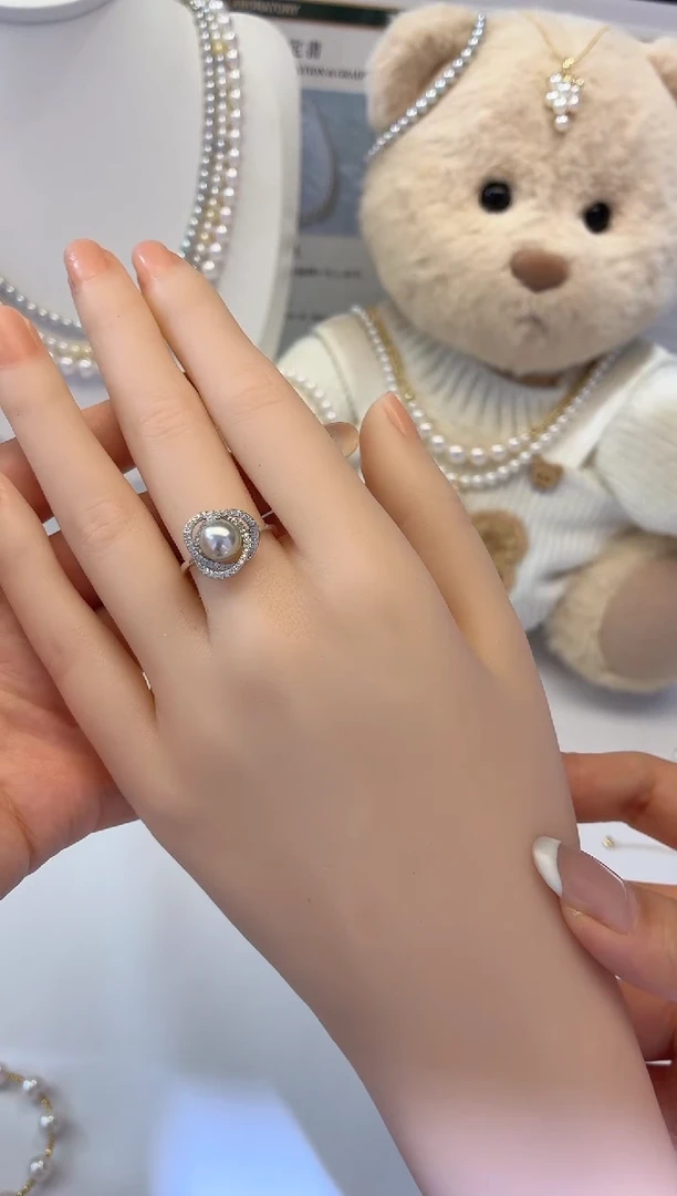 银S925镶嵌海水珍珠戒指7-8真多麻戒指