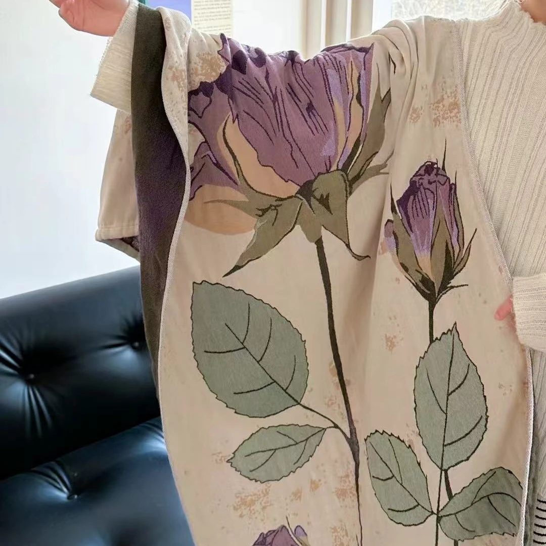 【雅趣】一枝独秀枕巾/浴巾 花卉款泡芙纱布浴巾 多功能纱布巾