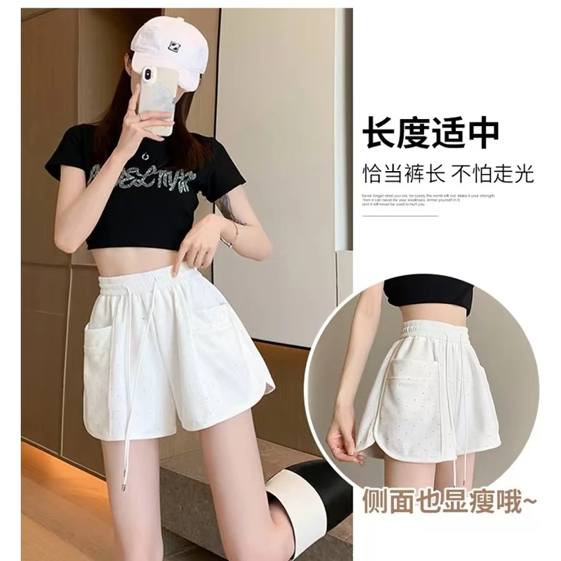 白短裤-宽松休闲百搭短裤阔腿短裤夏季白色薄款显瘦直筒透气时尚6