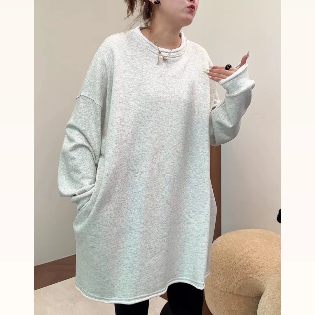 【林南南】 翻边圆领长袖卫衣T恤时尚休闲百搭宽松韩版682396
