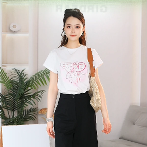 GIRDEAR/哥弟「小甜心」新款青春休闲百搭显瘦圆领T恤短袖1300996