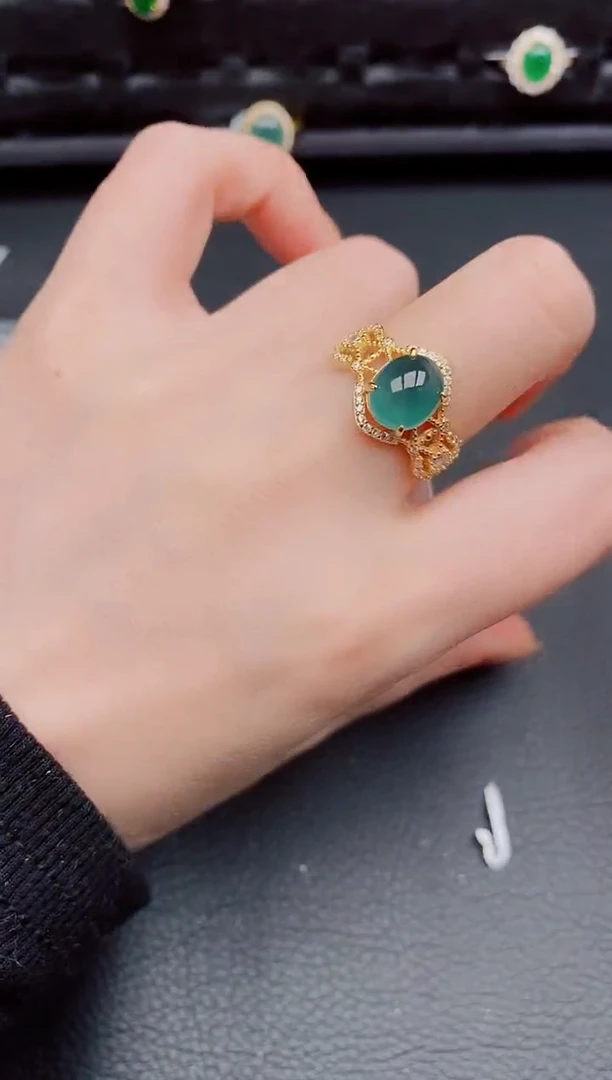 【闪购商品】翡翠戒指银S925镶嵌天然a货翡翠708