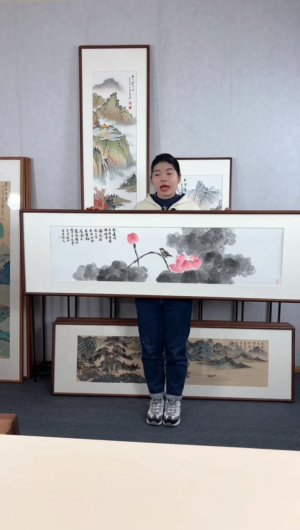 【闪购商品】国画手绘*荷花*52*172cm实木框