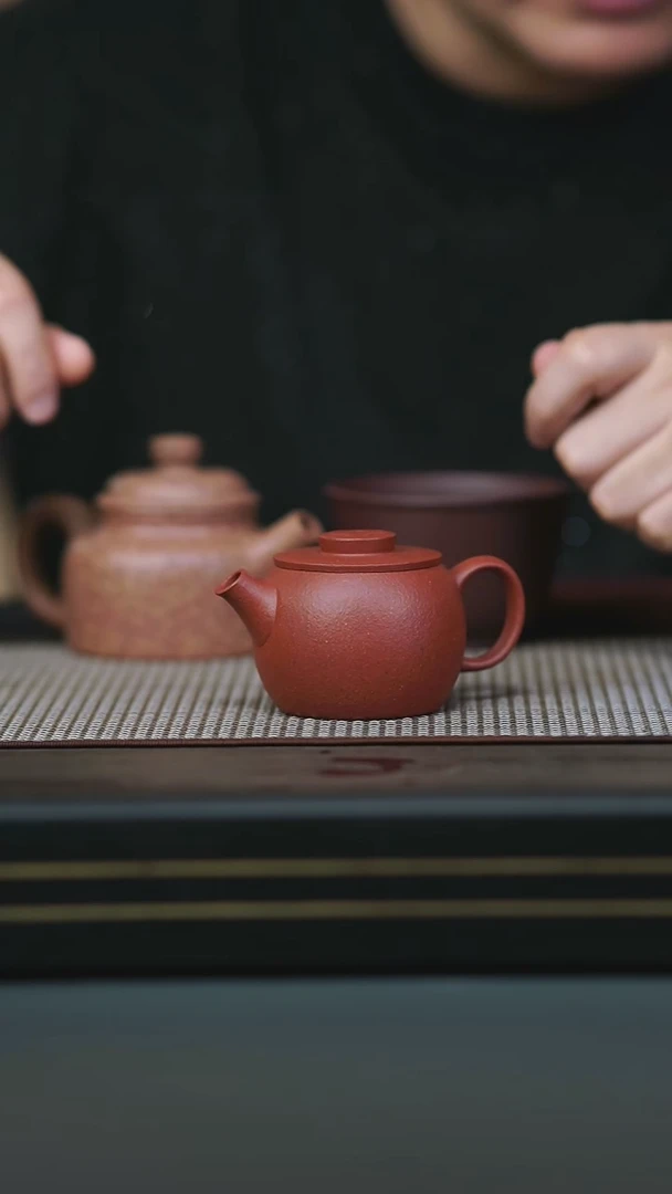 茶壶紫砂16-半手老朱泥有钱花120cc