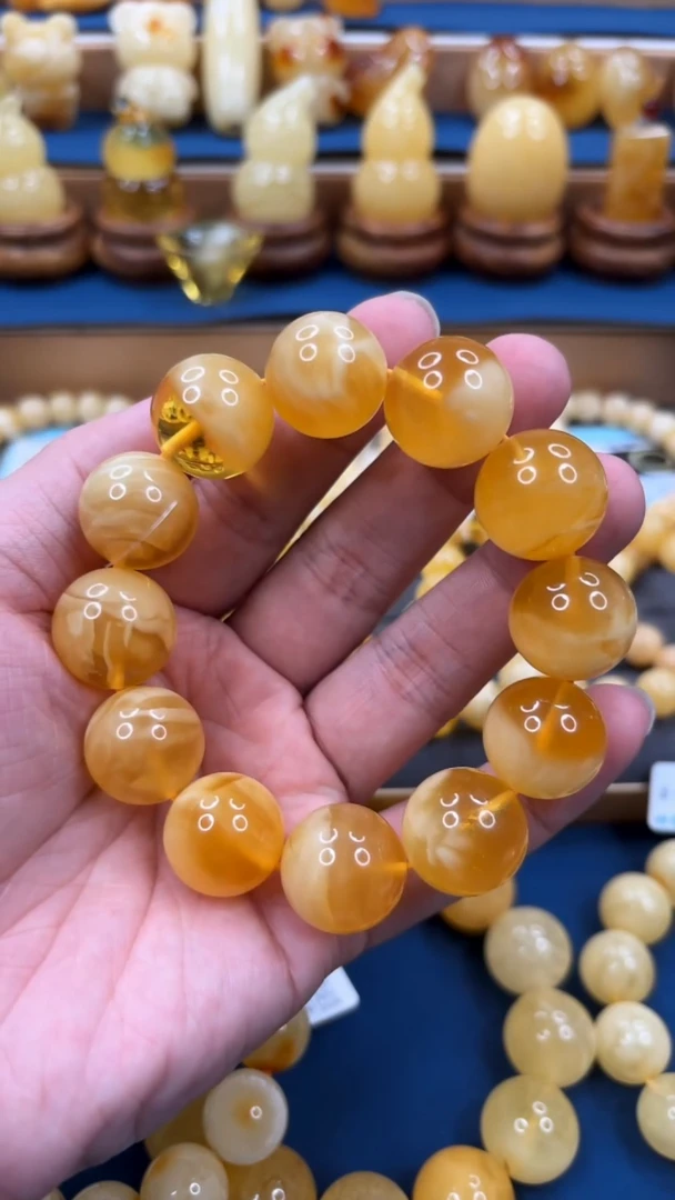 手串蜜蜡未镶嵌p39俄料金白妖孽手串 18mm 42.9克