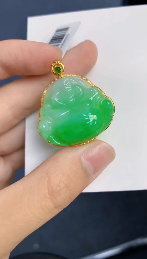 颈饰18K金镶嵌翡翠天然缅甸A货翡翠