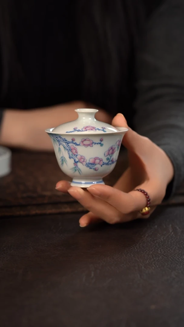 【闪购商品】杯聚澜堂斗彩玉兰花高脚盖碗