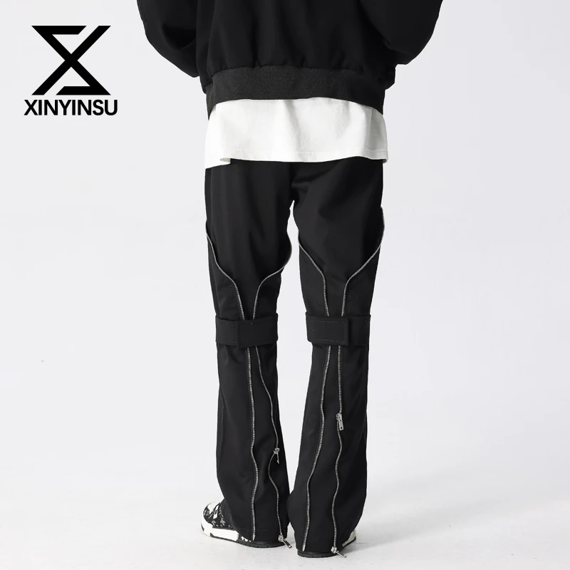 新因素XINYINSU 解构绑带后拉链设计宽松直筒休闲裤男女同款X9305