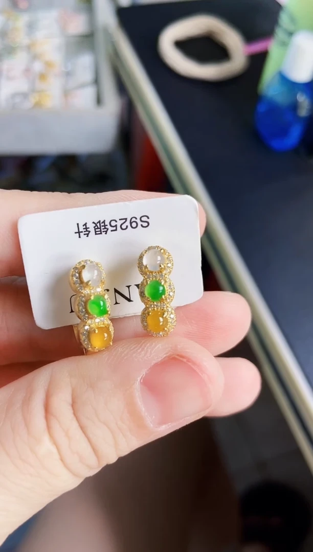 翡翠银S925镶嵌耳饰14